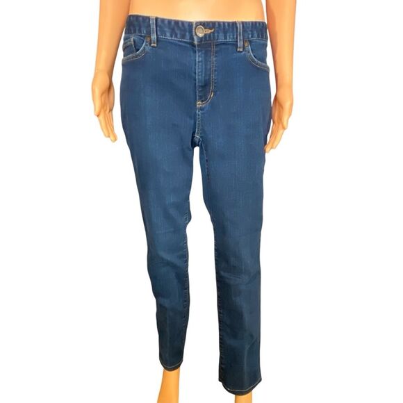 Eddie Bauer Truly Straight Dark Wash Denim Jean Womens Size 12 Mid Rise - Picture 1 of 6
